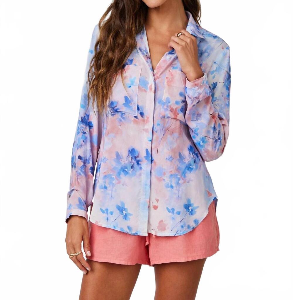 NEW BELLA DAHL full button down hipster shirt in garden mist print